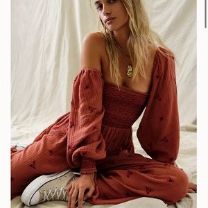 NWT Free People Dahlia Embroidered Jumpsuit  Medium